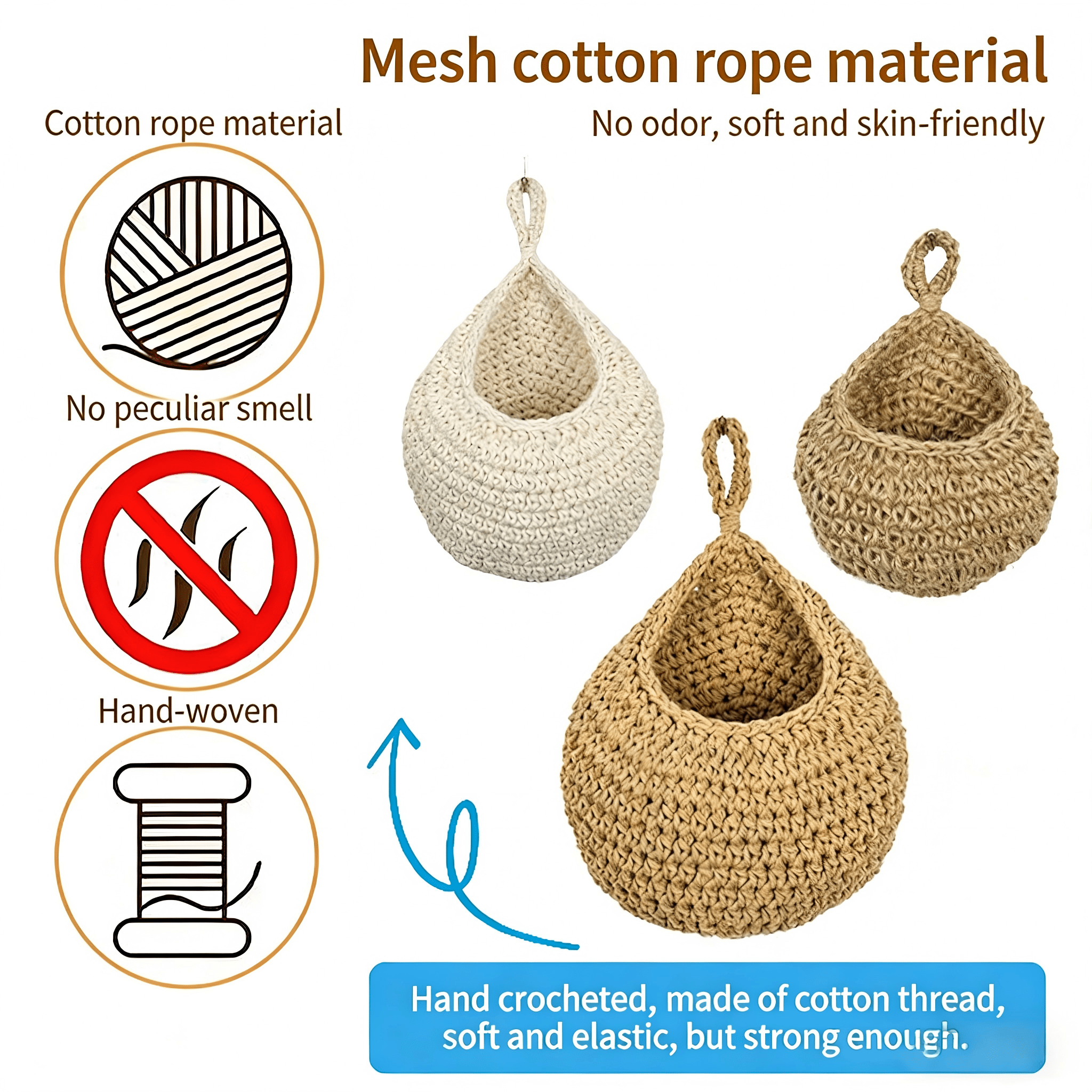 Hand - woven hanging storage net kitchen hemp rope fruit basket - Milo