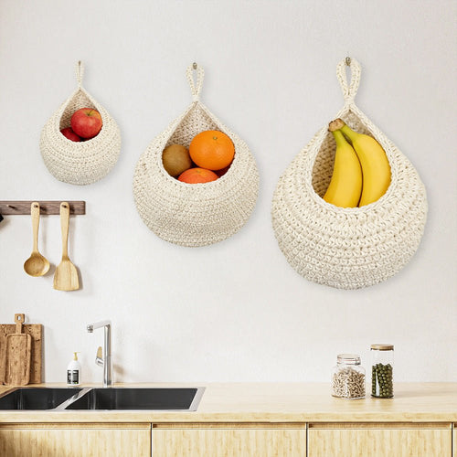 Hand - woven hanging storage net kitchen hemp rope fruit basket - Milo
