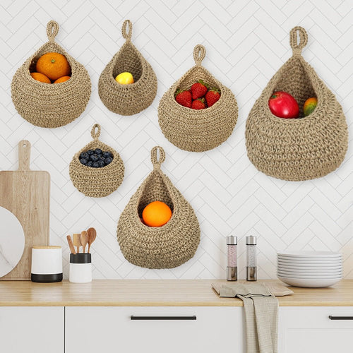 Hand - woven hanging storage net kitchen hemp rope fruit basket - Milo