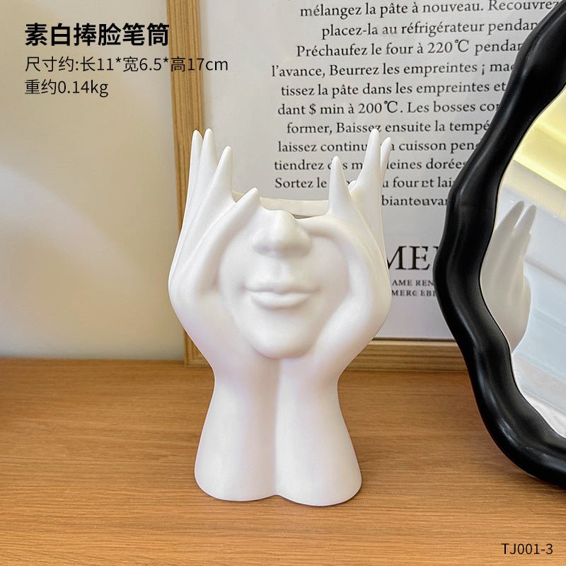 Multifunctional makeup brush storage bucket, ergonomic art - shaped storage bucket, desktop office desk storage pen holder - Milo