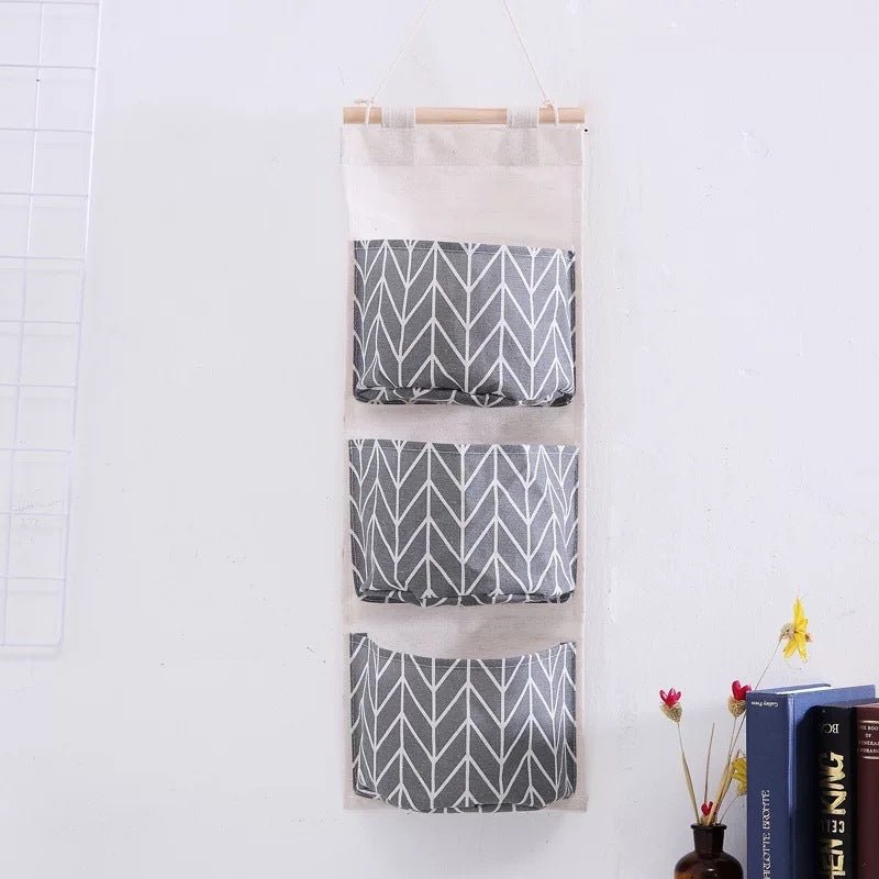 Three - layer cotton and linen storage bag, back door storage bag, simple market hanging bag - Milo