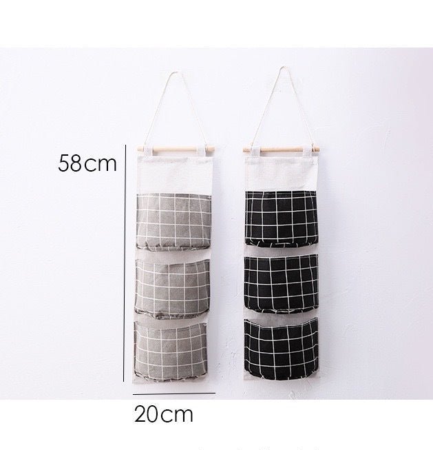 Three - layer cotton and linen storage bag, back door storage bag, simple market hanging bag - Milo
