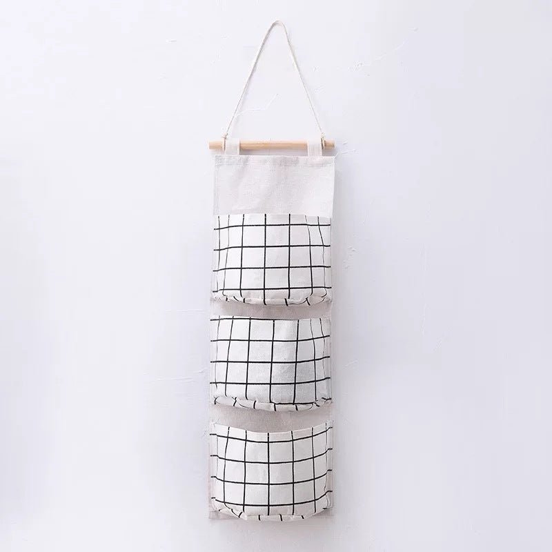Three - layer cotton and linen storage bag, back door storage bag, simple market hanging bag - Milo