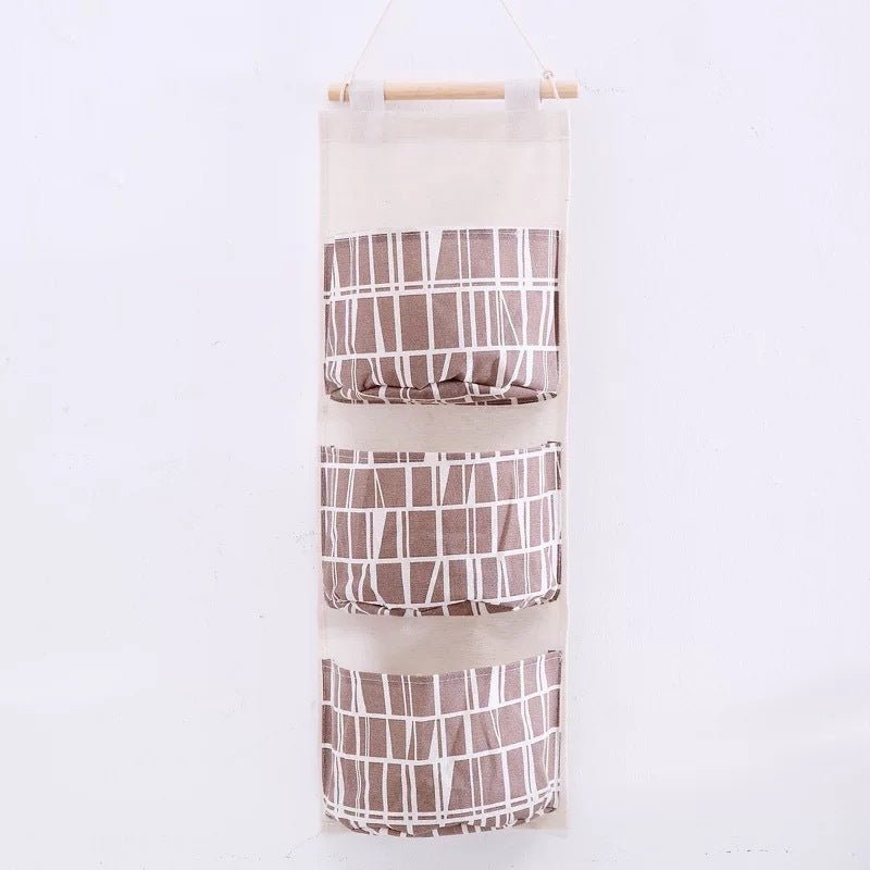 Three - layer cotton and linen storage bag, back door storage bag, simple market hanging bag - Milo