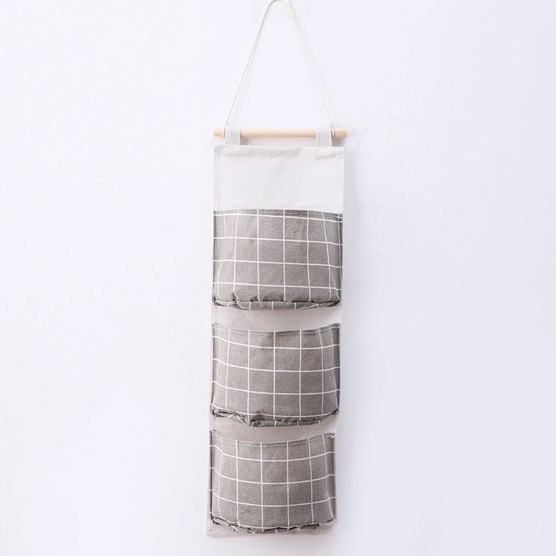 Three - layer cotton and linen storage bag, back door storage bag, simple market hanging bag - Milo
